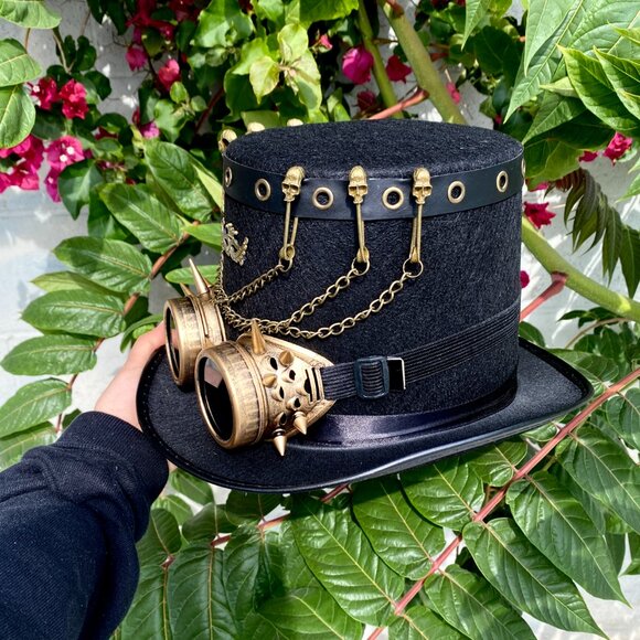 Steampunk Top Hat Metallic Scientist Time Traveler Halloween Costume Cosplay Hat - Picture 2 of 4